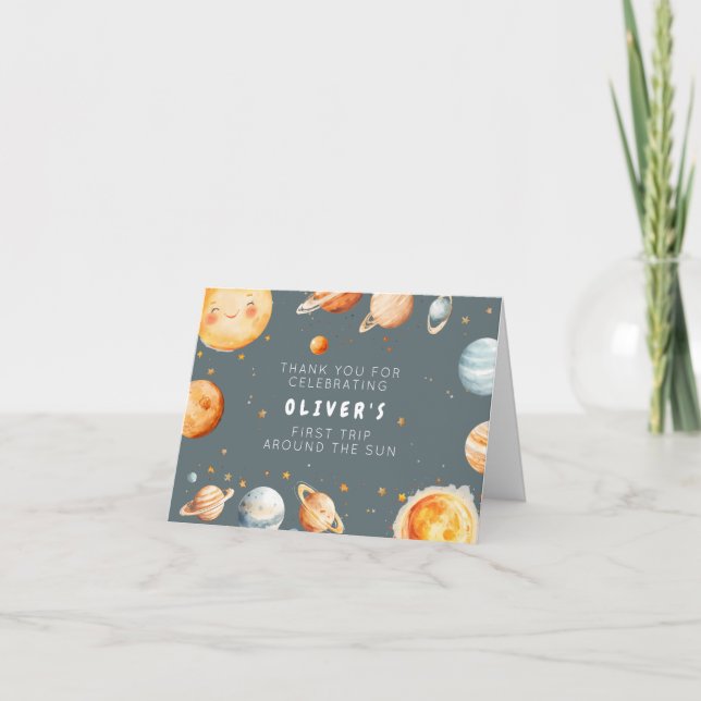 First Trip Around the Sun Birthday Thank You Card (Front)