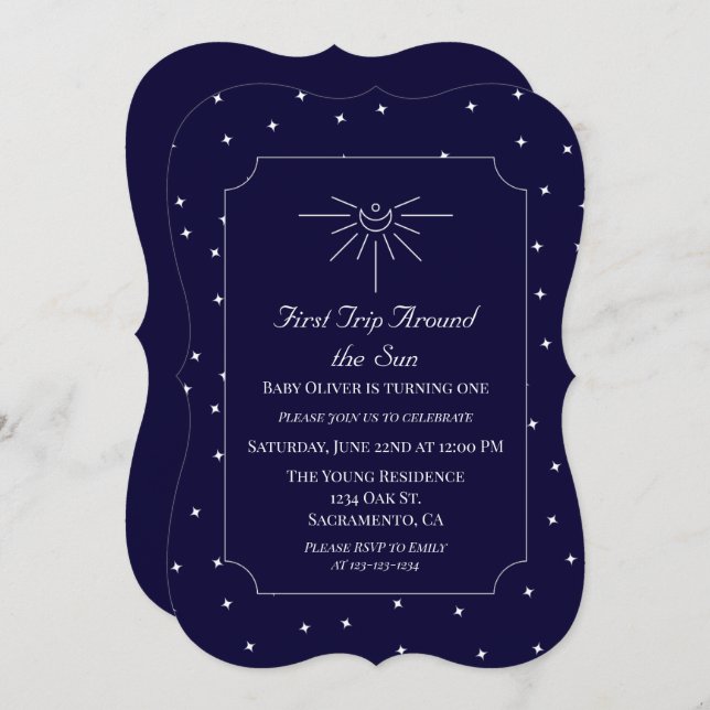 First Trip Around The Sun Blue 1st Birthday Invite (Front/Back)