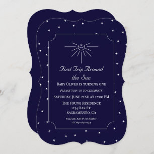 First Trip Around The Sun Blue 1st Birthday Invite