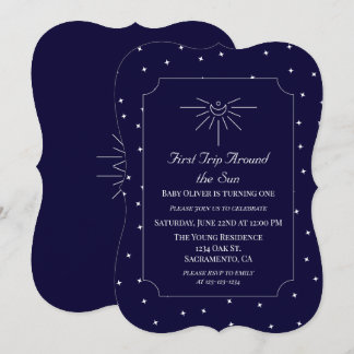 First Trip Around The Sun Blue 1st Birthday Invite