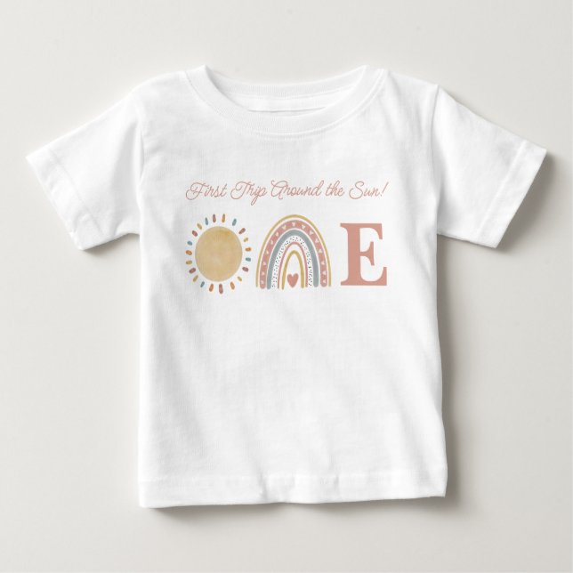First Trip Around the Sun Boho 1st Birthday Baby T-Shirt (Front)