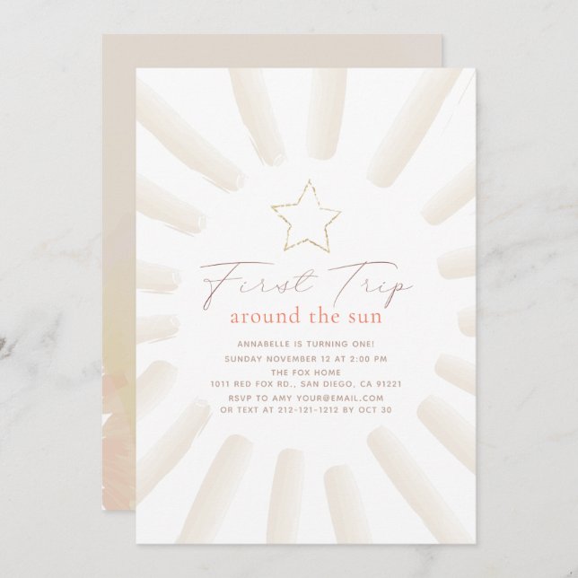First Trip Around The Sun Boho 1st Birthday Invitation (Front/Back)