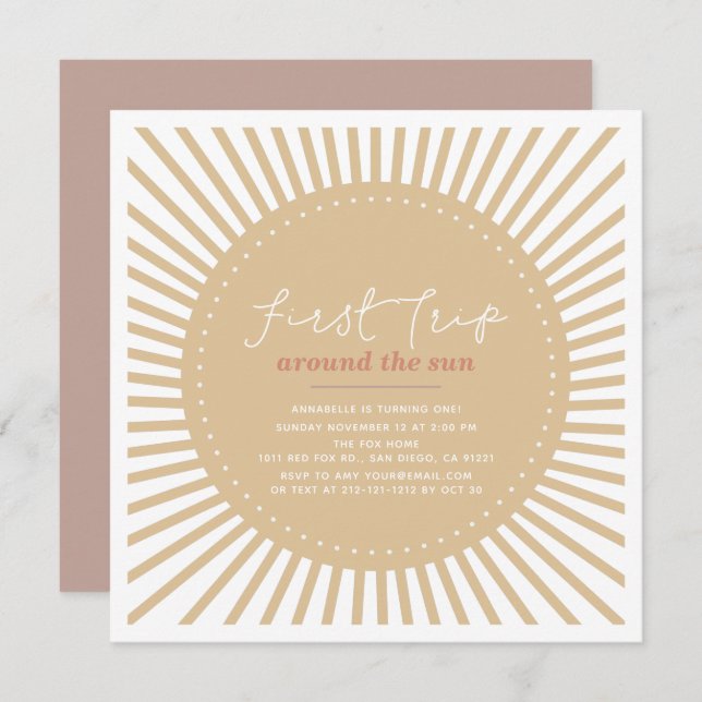 First Trip Around The Sun Boho 1st Birthday Invitation (Front/Back)