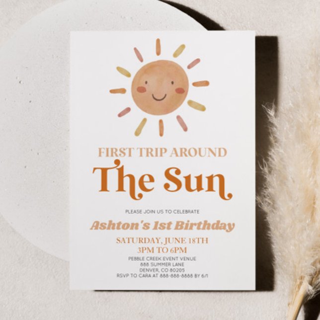 First Trip Around The Sun Boho 1st Birthday Party Invitation (Creator Uploaded)