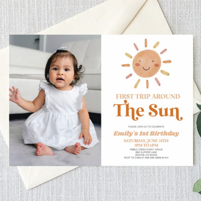 First Trip Around The Sun Boho 1st Birthday Party Invitation (Creator Uploaded)