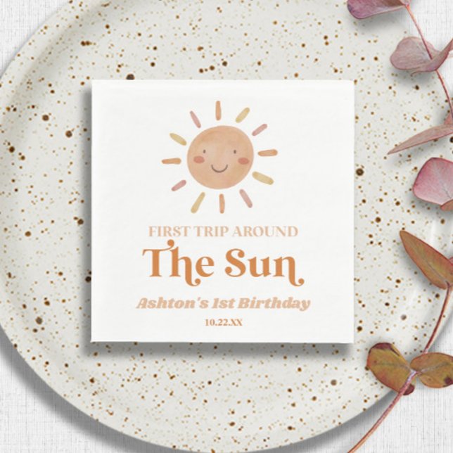 First Trip Around The Sun Boho 1st Birthday Party Napkin (Creator Uploaded)