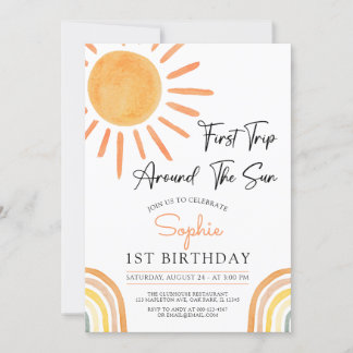 First Trip Around the Sun Boho Rainbow Birthday Invitation