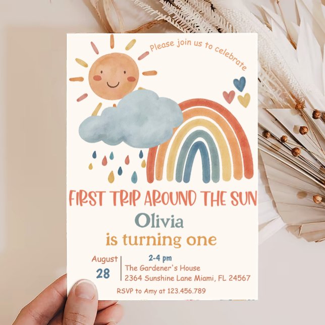 First Trip Around The Sun Boho Sunshine Birthday Invitation (Creator Uploaded)