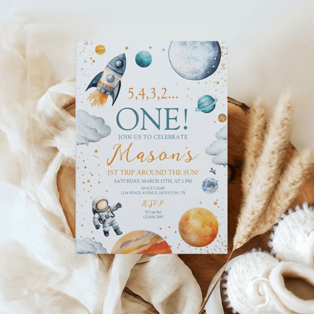 First Trip Around The Sun Boy Birthday Space Invitation (Creator Uploaded)