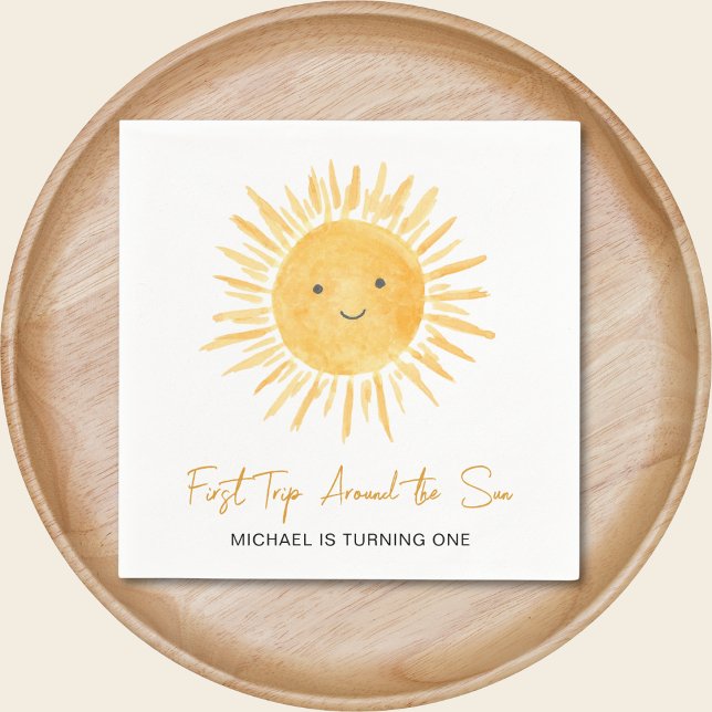 First Trip Around The Sun Boys 1st Birthday Party Napkin (Creator Uploaded)