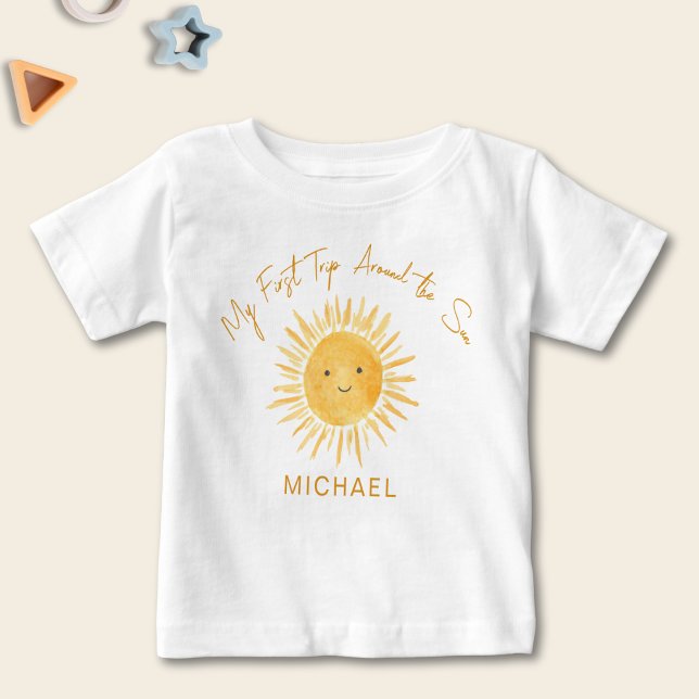 First Trip Around The Sun Boys Birthday Baby T-Shirt (Creator Uploaded)