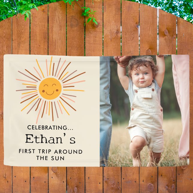 First Trip Around The Sun Custom 1st Birthday Boho Banner (Creator Uploaded)