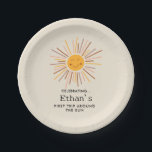 First Trip Around The Sun Custom 1st Birthday Boho Paper Plate<br><div class="desc">Celebrate your little one's "First Trip Around The Sun" with our Custom 1st Birthday Boho Paper Plates – a perfect blend of sunshine and boho charm for a delightful outdoor birthday party decoration! These personalised birthday party plates feature a cute sunshine 1st birthday theme in a gender-neutral palette of yellow,...</div>