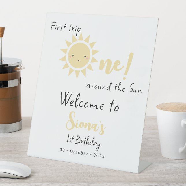 First Trip Around The Sun Cute Birthday Welcome Pedestal Sign (In SItu)