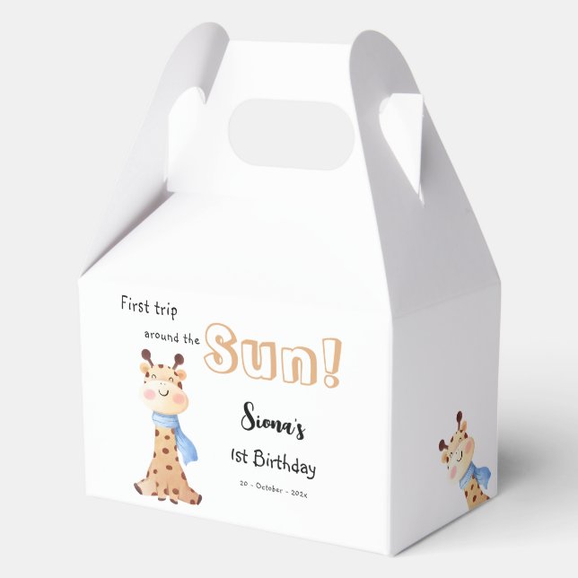 First Trip Around The Sun Cute Giraffe Birthday Favour Box (Back)