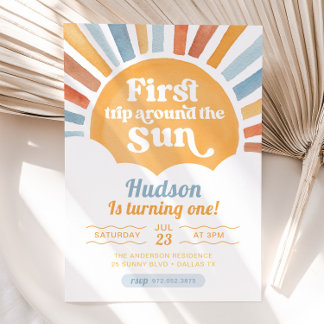 First Trip Around The Sun First Birthday Invitation