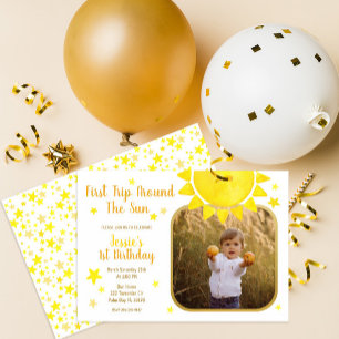 First Trip Around The Sun First Birthday Photo Card