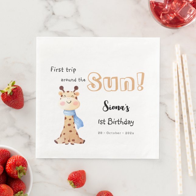 First Trip Around The Sun Giraffe 1st Birthday Napkin (Insitu)