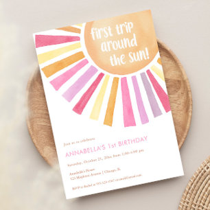 First trip around the Sun girl 1st birthday party Invitation