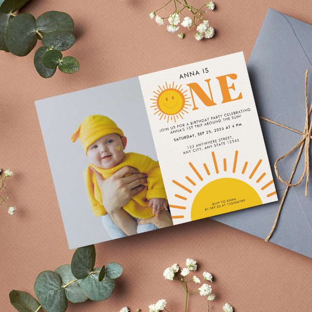 First trip around the Sun Girl 1st birthday Photo Invitation (Creator Uploaded)
