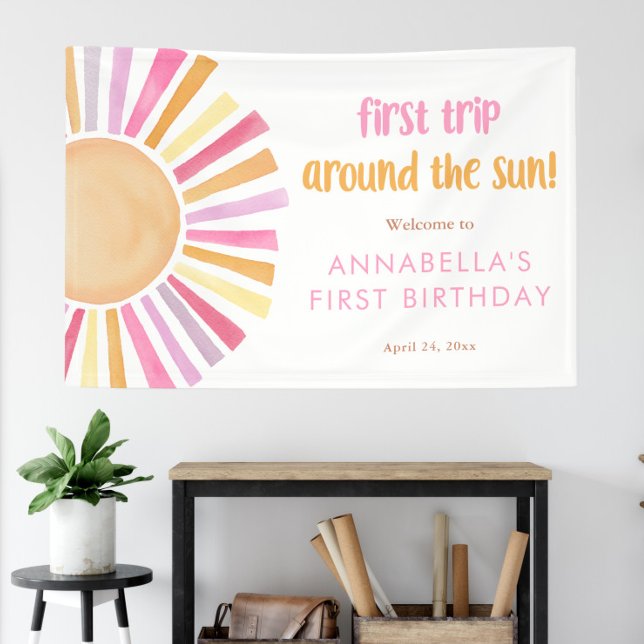 First trip around the sun girl 1st first birthday  banner (Creator Uploaded)
