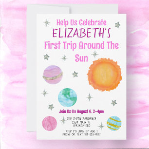 First Trip Around The Sun Girl Birthday Invitation