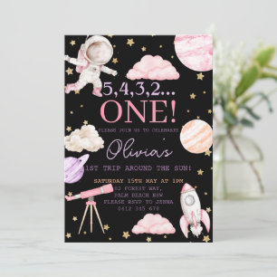 First Trip Around the Sun Girl black 1st Birthday  Invitation