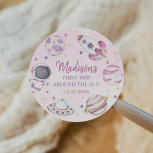 First Trip Around The Sun Girl Space 1st Birthday Classic Round Sticker
