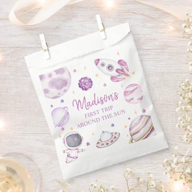 First Trip Around The Sun Girl Space 1st Birthday Favour Bag (Clipped)