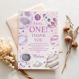 First Trip Around The Sun Girl Space 1st Birthday Thank You Card