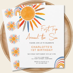 First Trip Around The Sun Girl's 1st Birthday Invitation