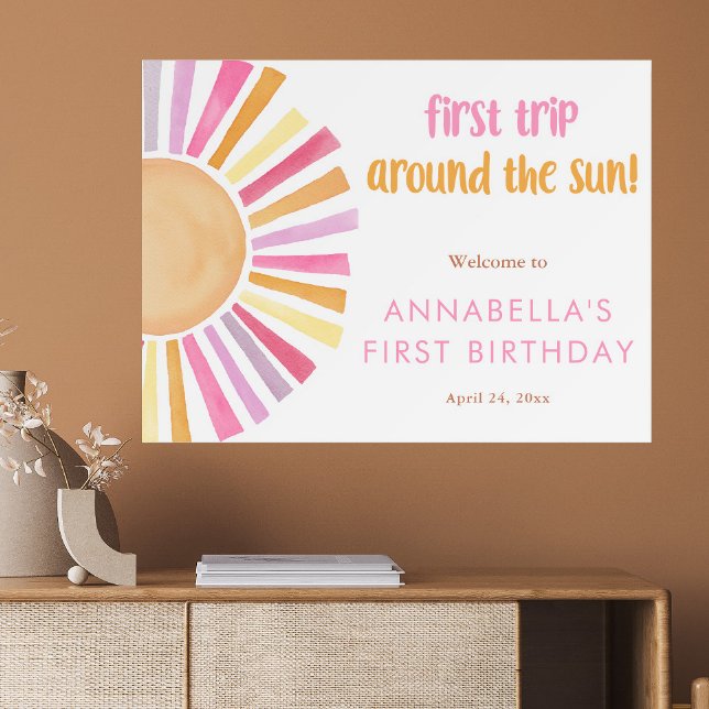 First trip around the sun girls 1st first birthday poster (Creator Uploaded)