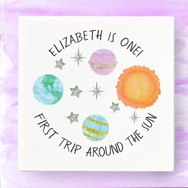 First Trip Around The Sun Girl's Birthday  Napkin (Creator Uploaded)