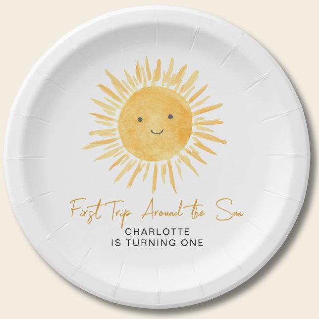 First Trip Around The Sun Girl's Birthday Party Paper Plate (Creator Uploaded)