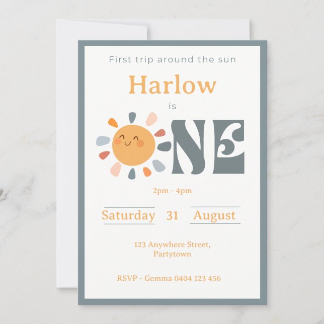 First trip around the sun invitation (Front)