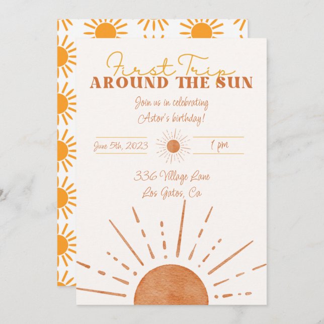 First trip around the sun invitation (Front/Back)
