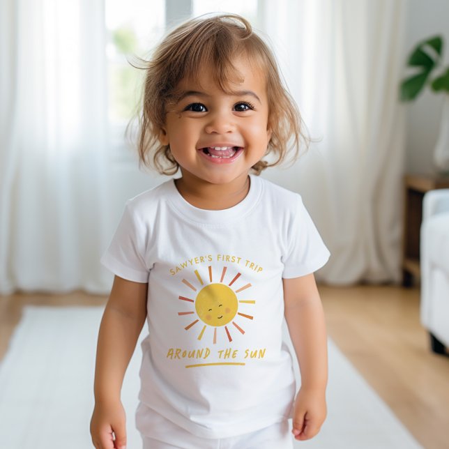 First Trip Around the Sun Kids 1st Birthday Baby T-Shirt (First trip around sun 1st birthday modern boho t-shirt!)