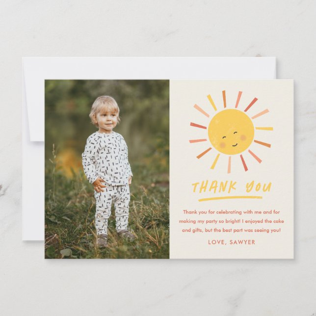 First Trip Around the Sun Kids Photo Birthday Thank You Card (Front)