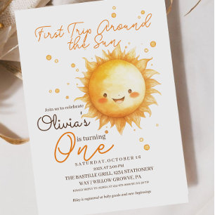 First Trip Around the Sun Little Sun Birthday   Invitation
