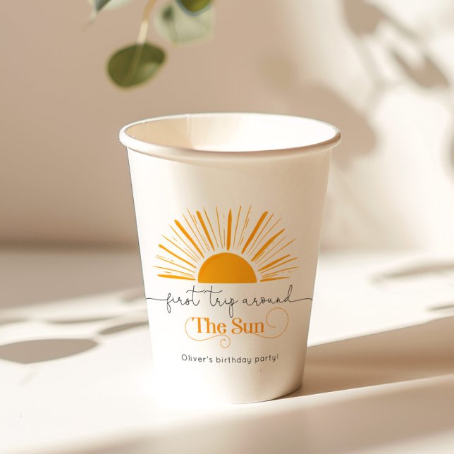 First trip around the sun minimal birthday paper cups (Creator Uploaded)