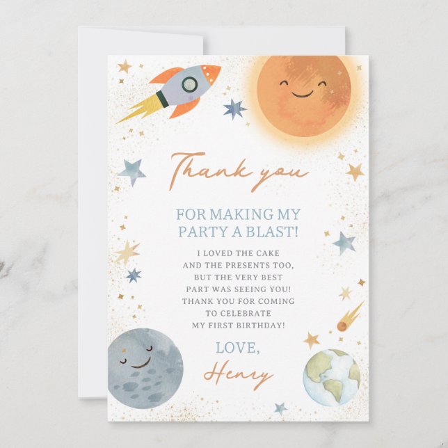 First Trip Around The Sun Moon Thank You Card (Front)