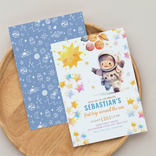 First Trip Around the Sun Outer Space 1st Birthday Invitation