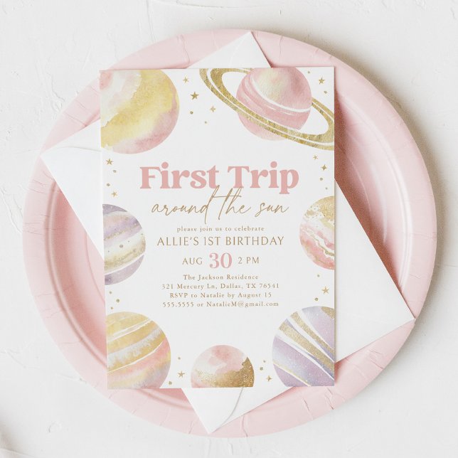 First Trip Around the Sun Outer Space Birthday Invitation (Creator Uploaded)