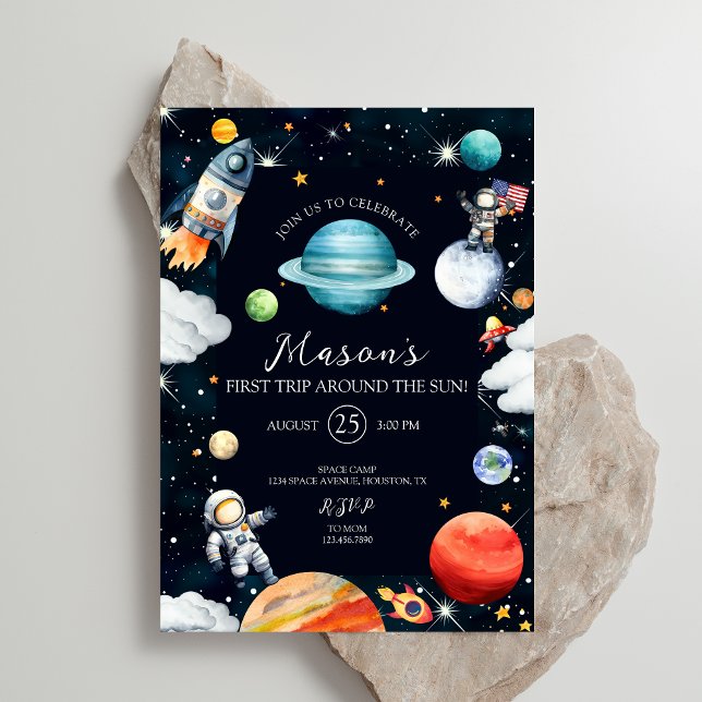 First Trip Around The Sun Outer Space Birthday Invitation (Creator Uploaded)