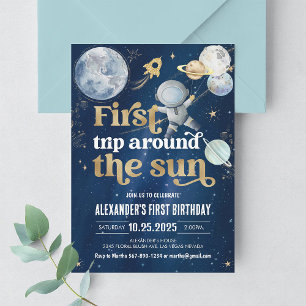 First Trip Around the Sun Outer Space Birthday Invitation