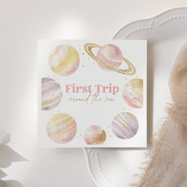 First Trip Around the Sun Outer Space Birthday Napkin (Creator Uploaded)