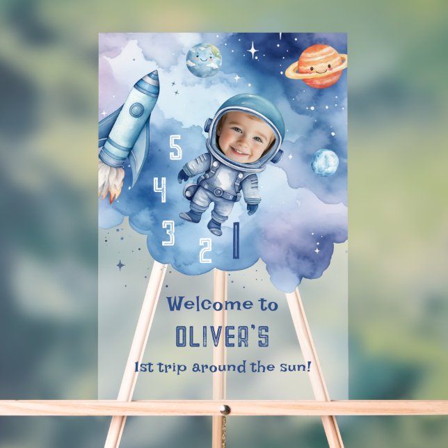 First trip around the sun Outer Space Welcome Acrylic Sign (Neutral)