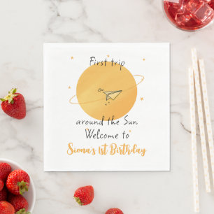 First Trip Around The Sun Paper Aeroplane Birthday Napkin