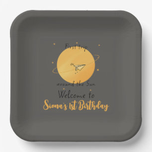First Trip Around The Sun Paper Aeroplane Birthday Plate