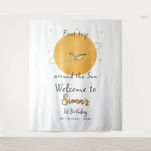First Trip Around The Sun Paper Aeroplane Birthday Tapestry